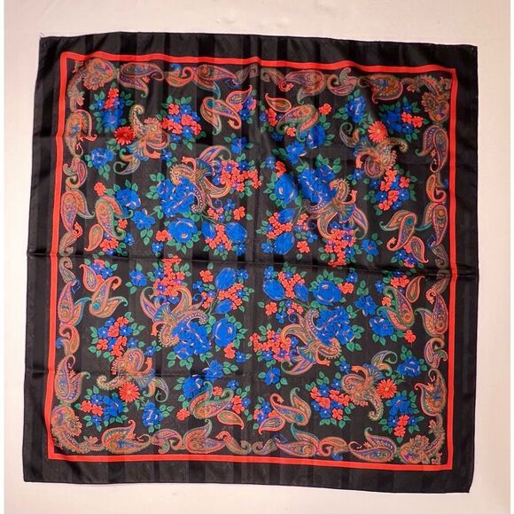 Large Square Head Scarf Accessory Black Stripe Polka Dot Red Blue Paisley Floral - Picture 3 of 8